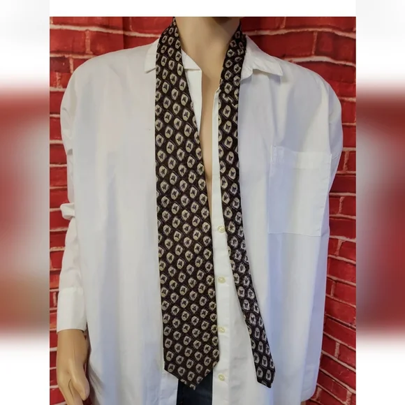 Courreges Homme Paris Tie 100% Silk GEO Brown green beige lilac 59"